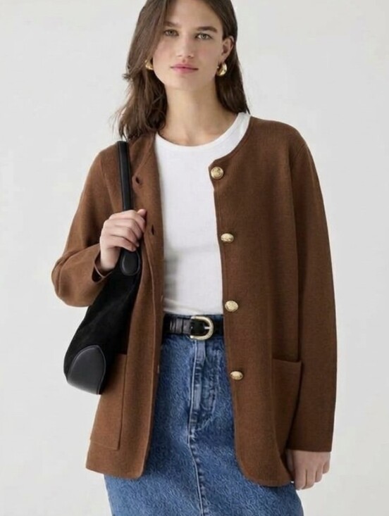 J. Crew Jackets & Blazers - J.Crew Giselle Long Sweater-Blazer Walnut Brown, Gold Buttons, Size XXS